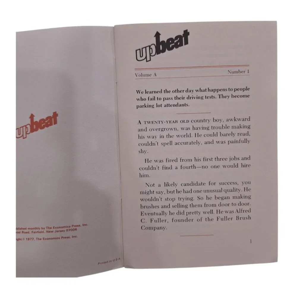 Upbeat Magazine Volume A Number‎ 1 By The Economics Press 1977